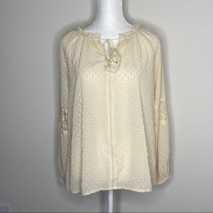 New Oliver Women's Boho Blouse Ivory peasant Embroidered Bohemian Size S